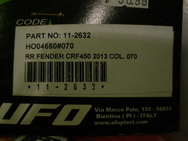 NOS 2013 HONDA CRF450 UFO REAR FENDER REPLACEMENT HO04660-070 11-2632